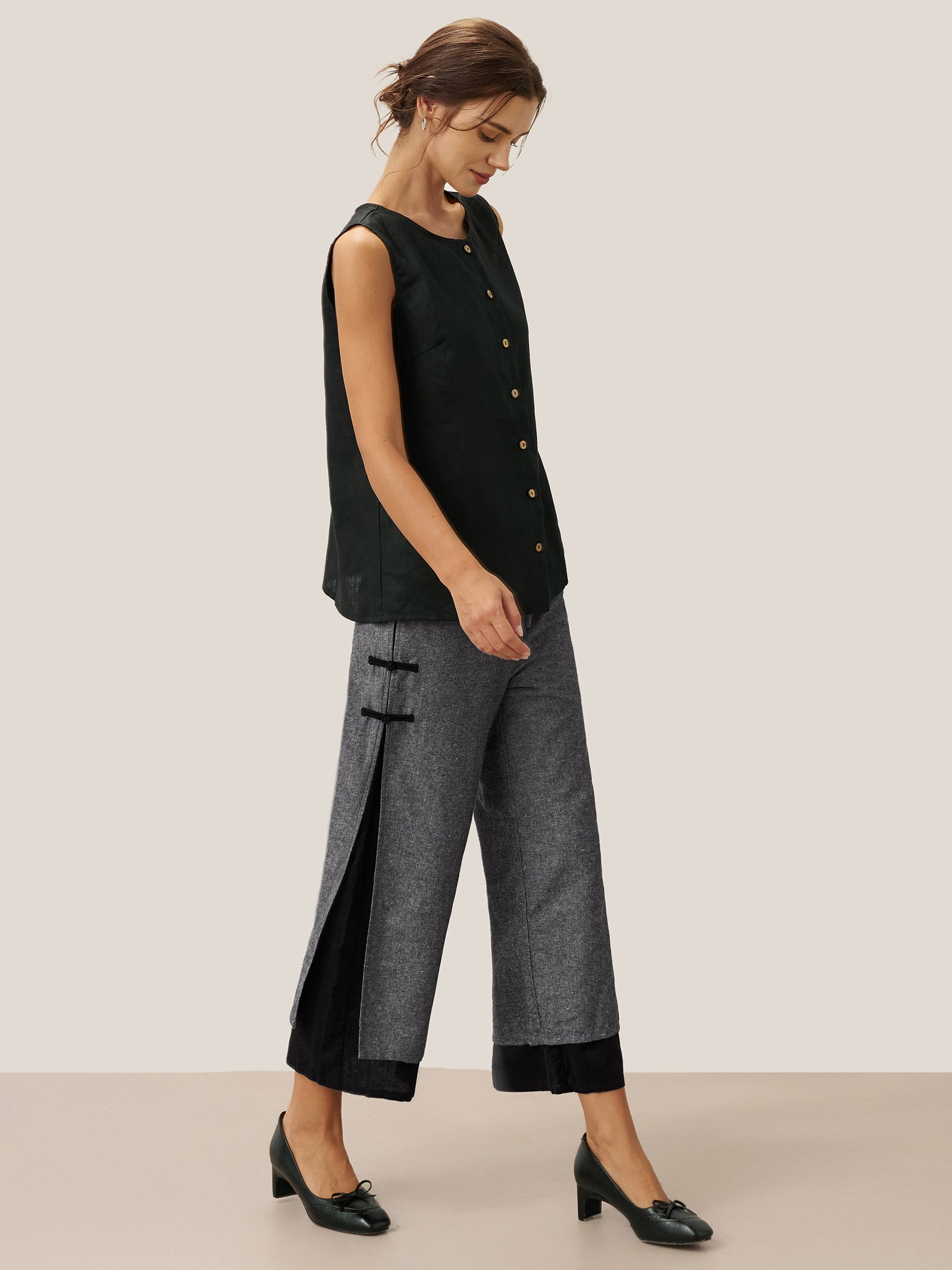 Linen Double Layer Handmade Capri Pants STELLA by LINTICO for women