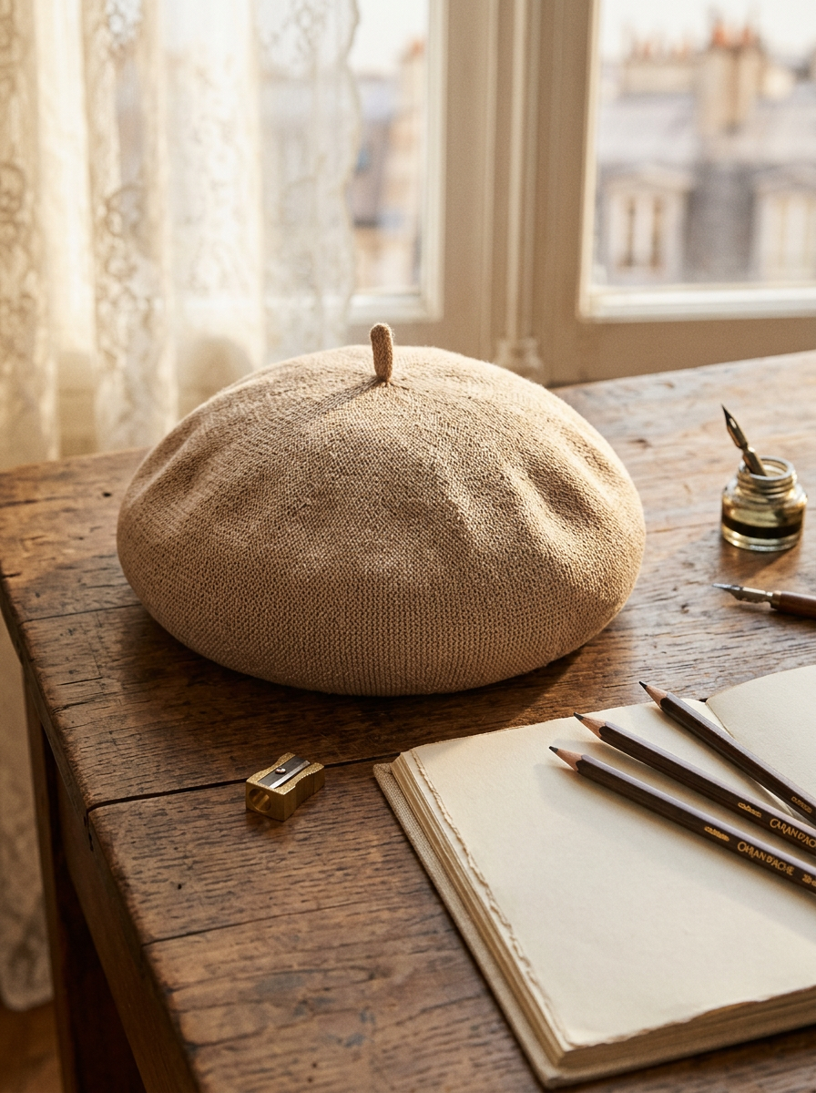 Linen Knit Beret Hat Lightweight Breathable Summer Artist Cap