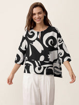 Linen Layered Asymmetric Top NOREEN by LINTICO for women