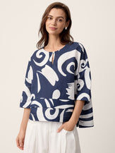Linen Layered Asymmetric Top NOREEN by LINTICO for women