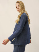 Linen Reversible Denim Texture V Neck Jacket ELLIE by LINTICO, fabric detail for women
