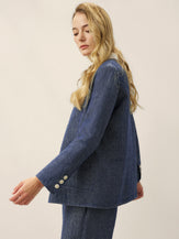Linen Reversible Denim Texture V Neck Jacket ELLIE by LINTICO, fabric detail for women