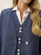 Linen Reversible Denim Texture V Neck Jacket ELLIE by LINTICO, fabric detail for women
