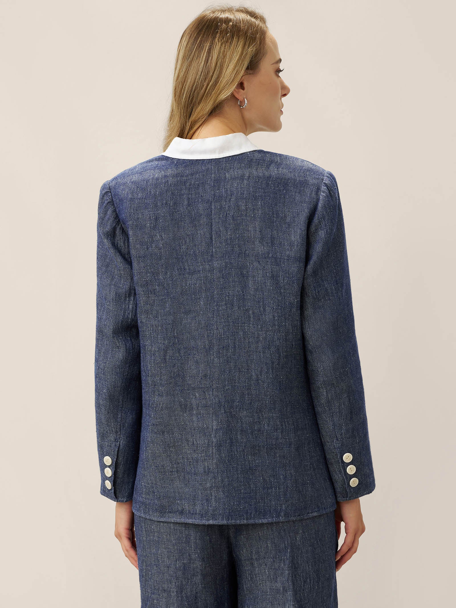 Linen Reversible Denim Texture V Neck Jacket ELLIE by LINTICO, fabric detail for women