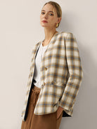 Linen Reversible Denim Texture V Neck Jacket ELLIE by LINTICO, fabric detail for women