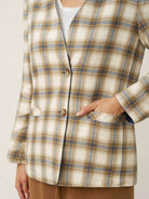 Linen Reversible Denim Texture V Neck Jacket ELLIE by LINTICO, fabric detail for women