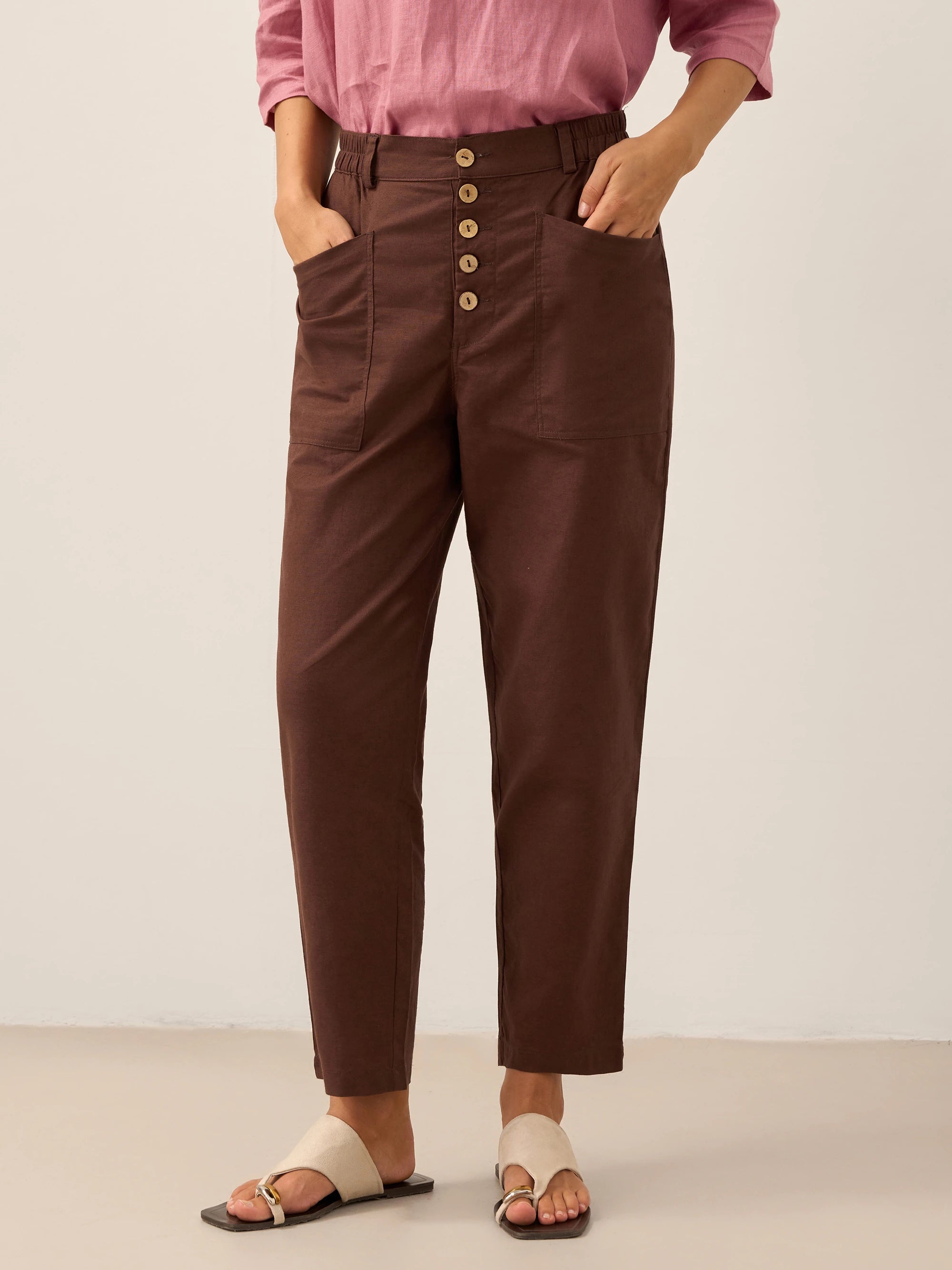 HEIDI Linen Simple Button Fly Trousers