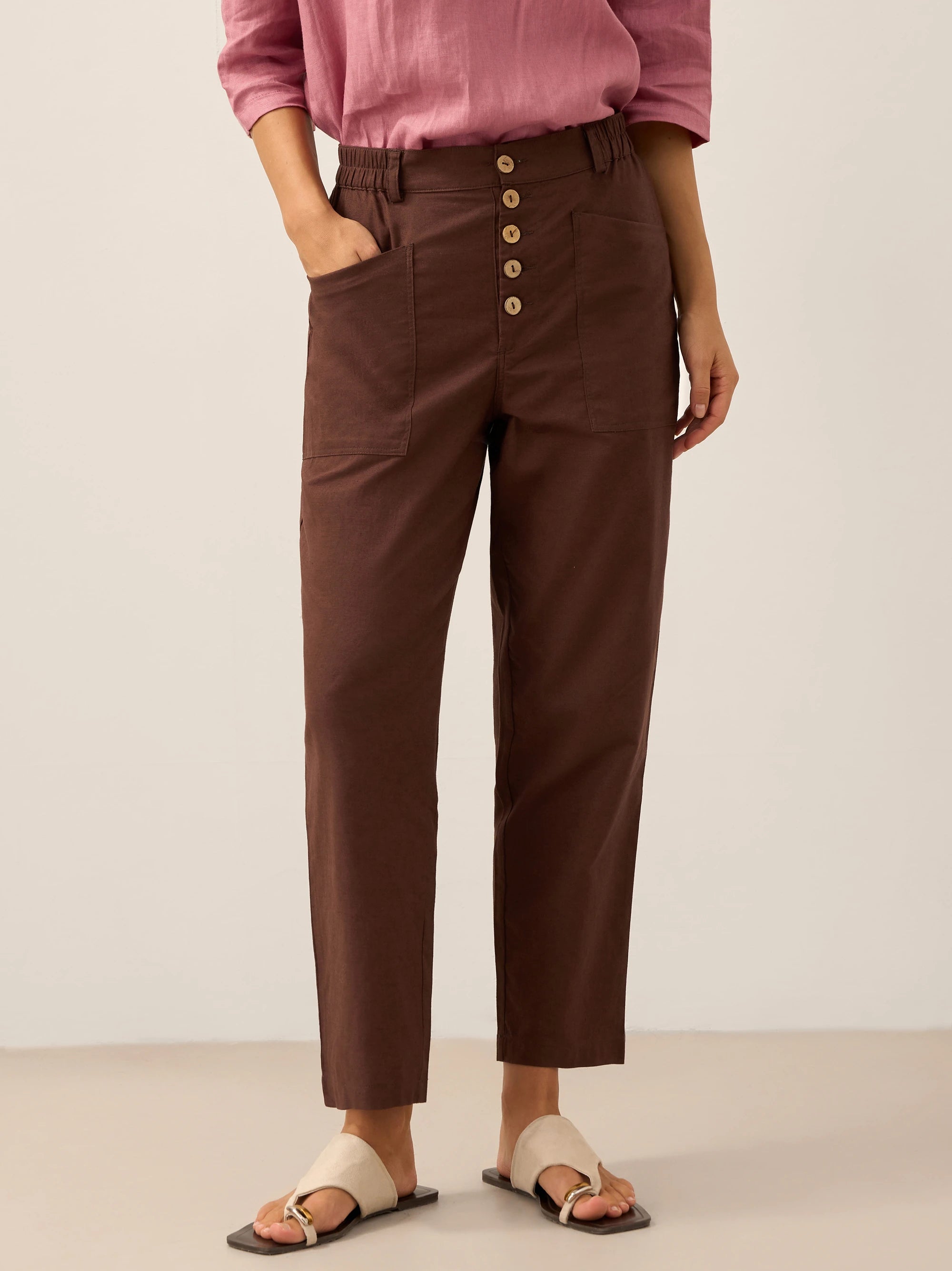 HEIDI Linen Simple Button Fly Trousers