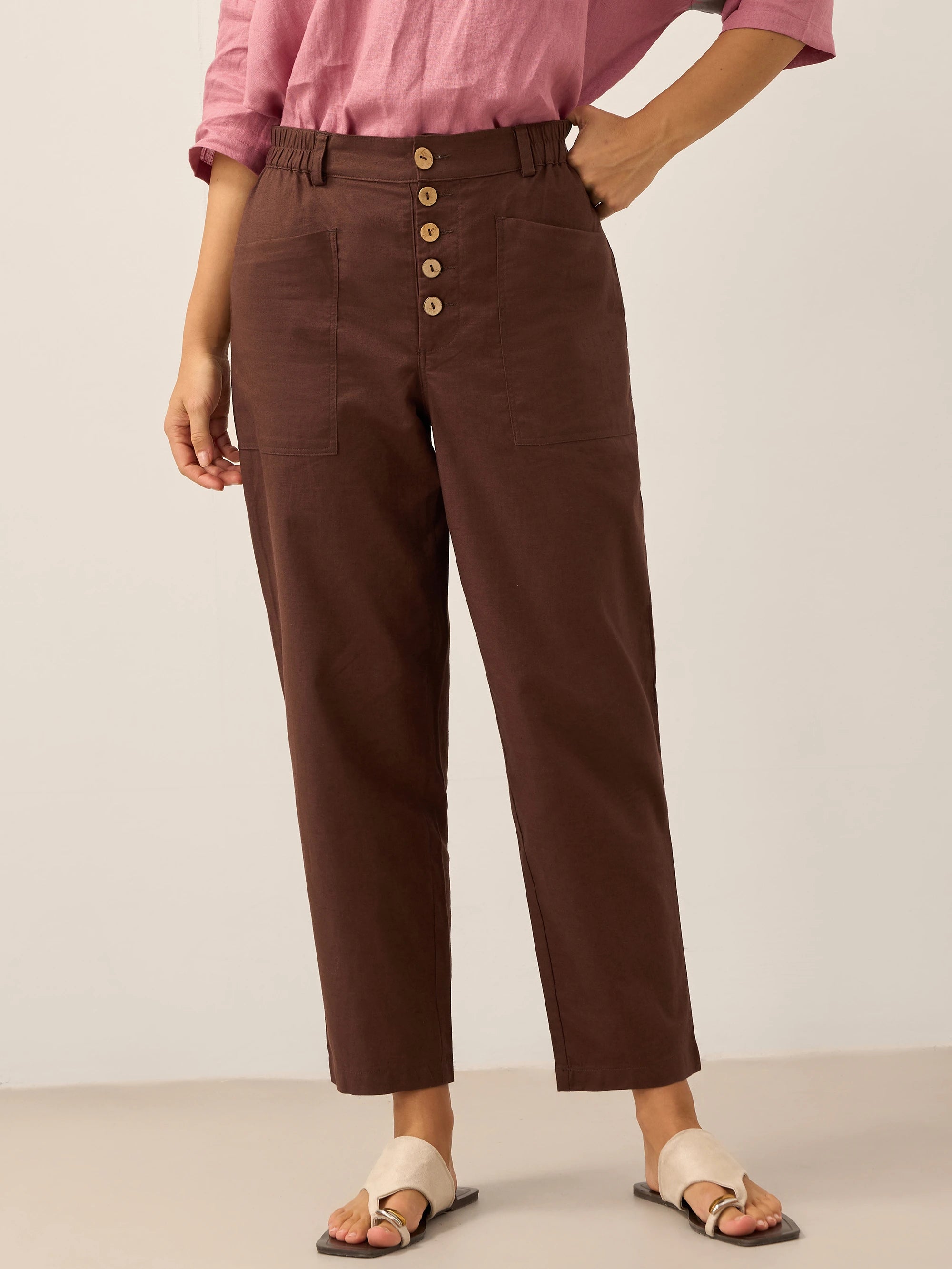 HEIDI Linen Simple Button Fly Trousers