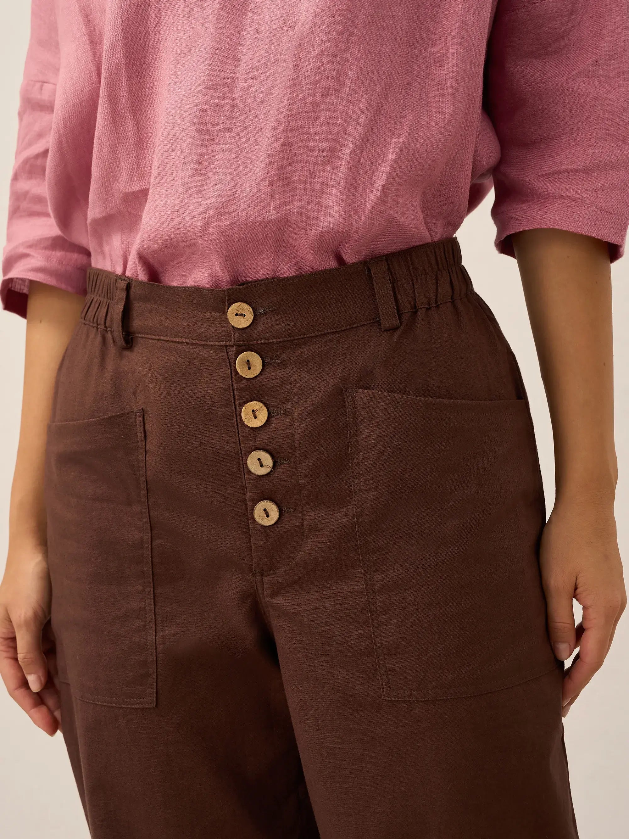 HEIDI Linen Simple Button Fly Trousers