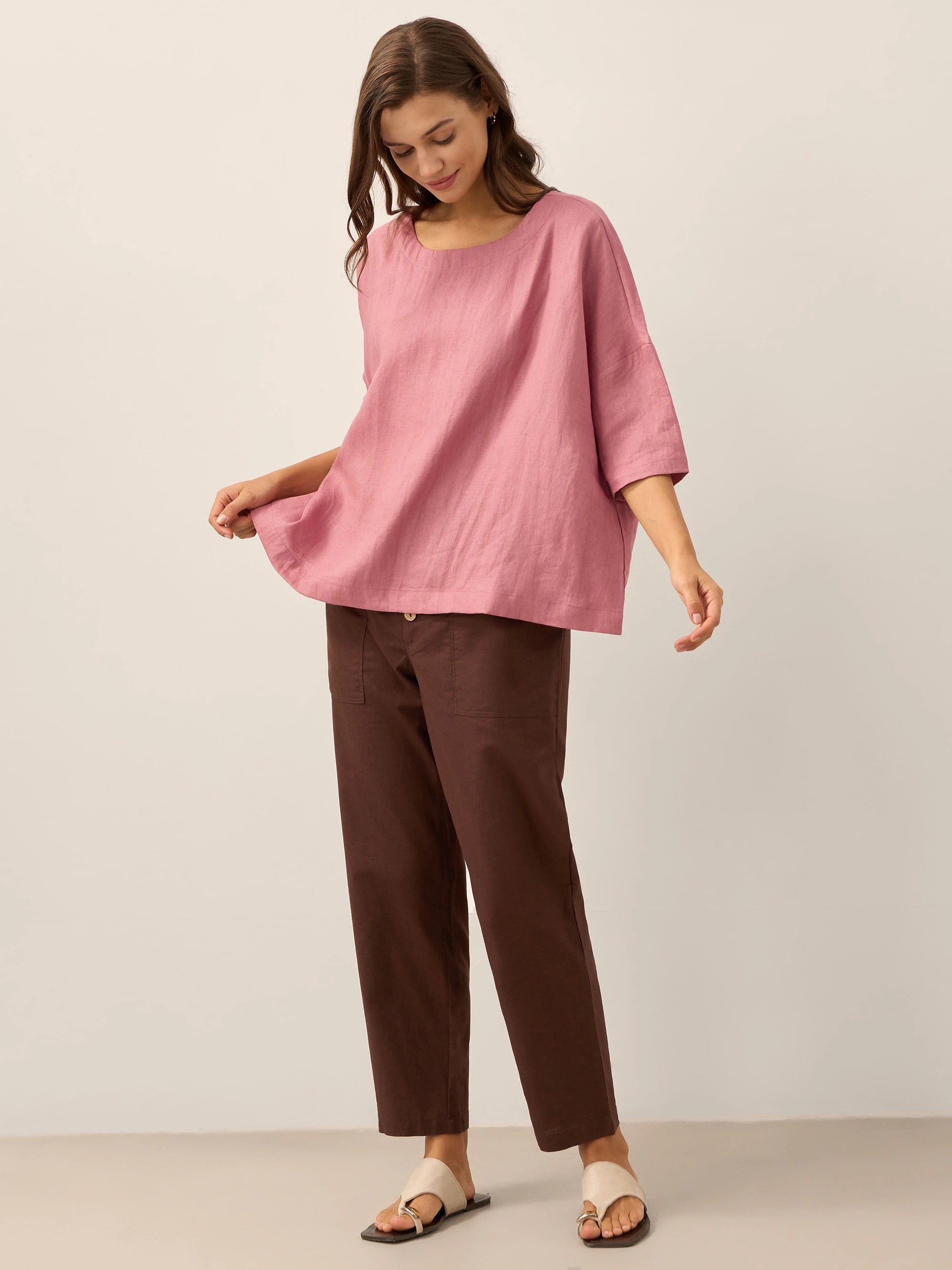 HEIDI Linen Simple Button Fly Trousers