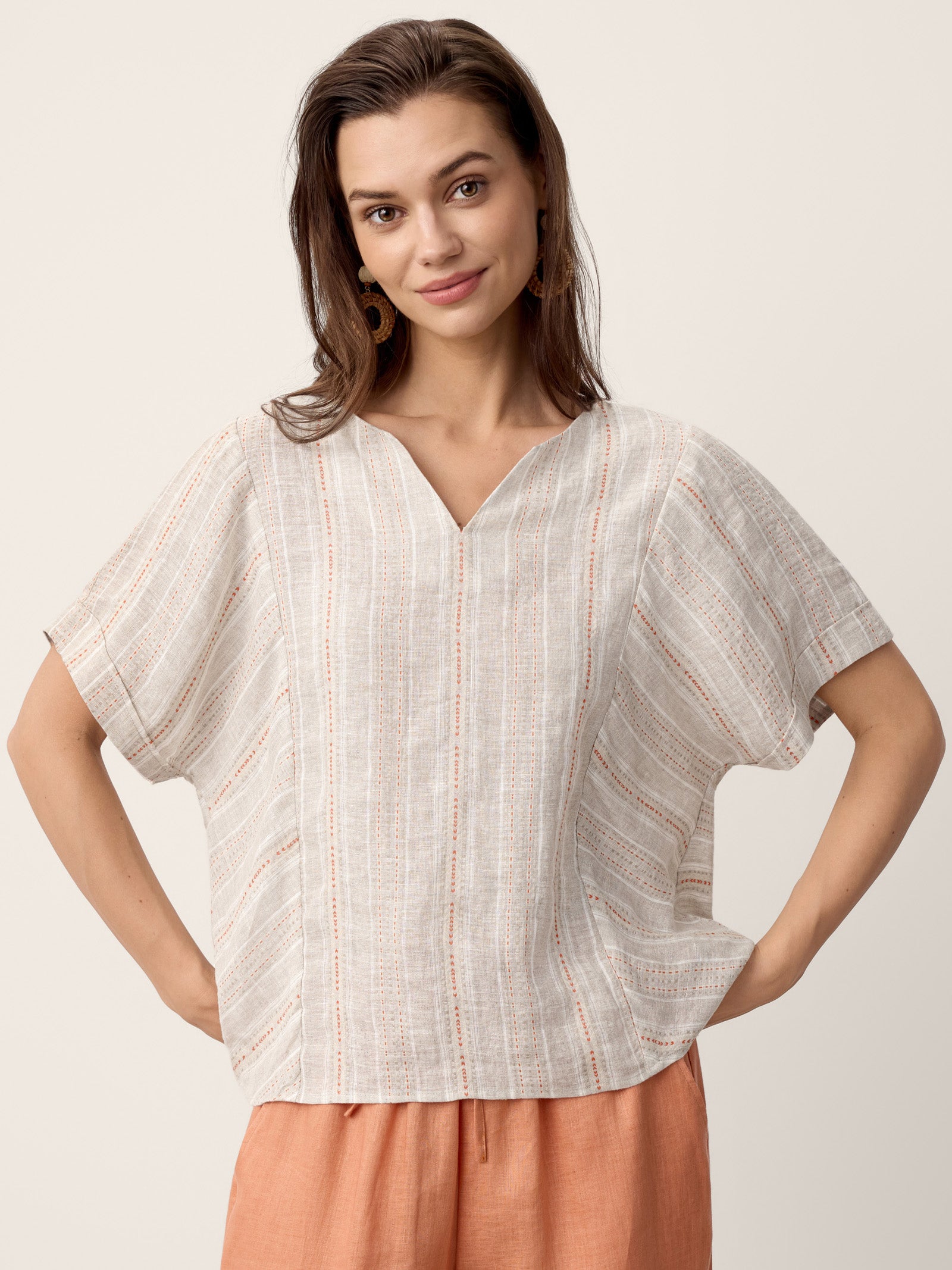 Linen Split-Neck Drop-Shoulder Top KIERA by LINTICO for women