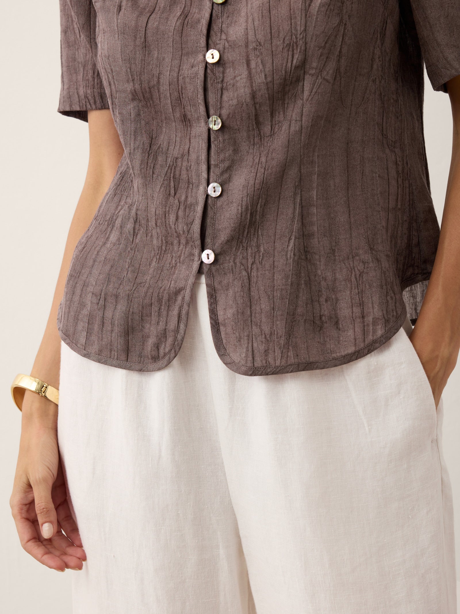 Lyocell Textured Stand Collar Shirt Jacket PHILIPPA by LINTICO for women