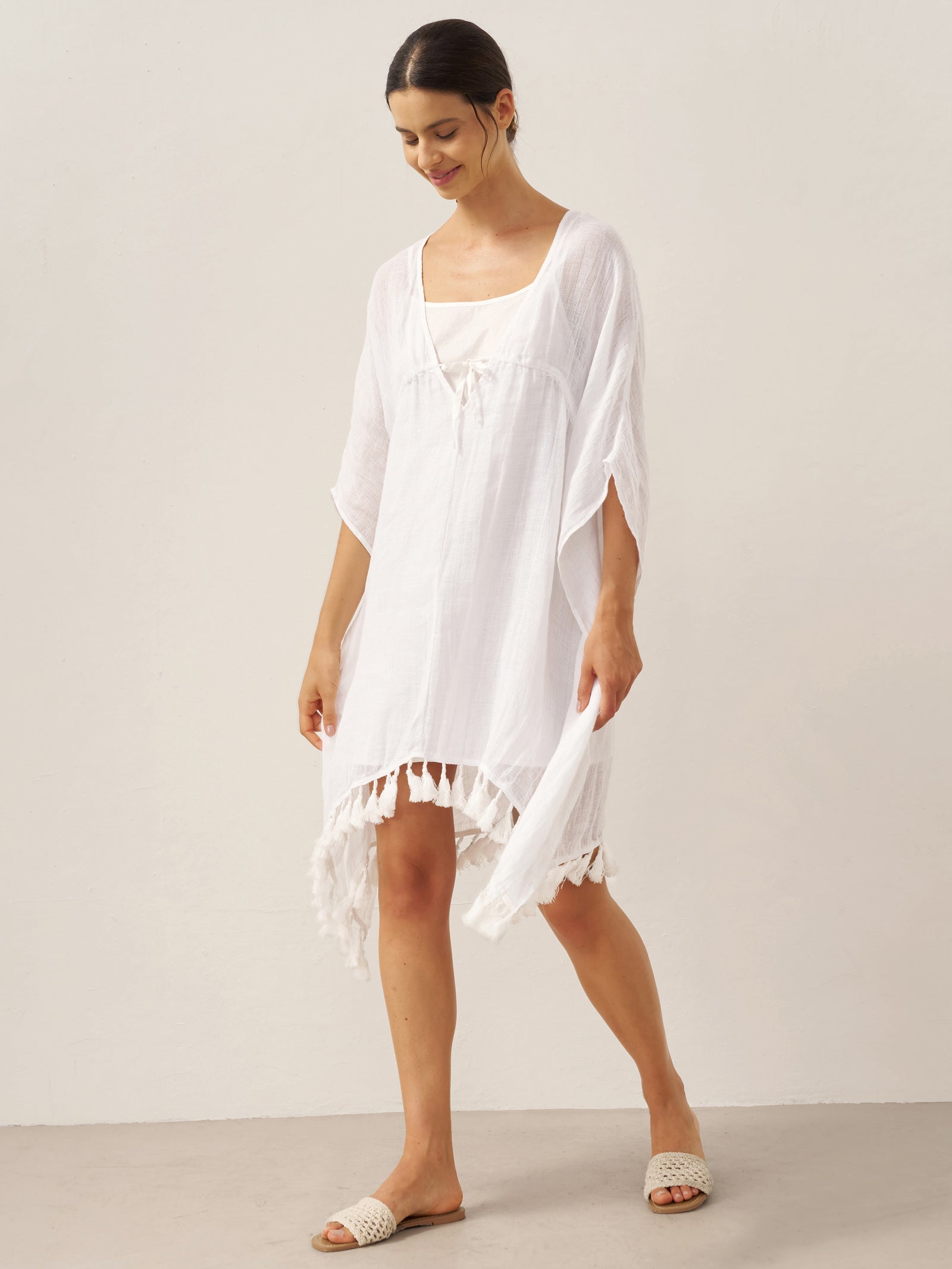 Linen V Neck Cover Up Slip Dress Set CASS
