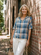 100% Linen V-Neck Short Sleeve Shirt SIERRA by LINTICO for women