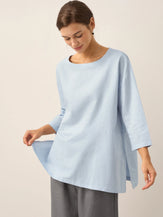Linen White Boat Neck Oversized Top AVA by LINTICO for women