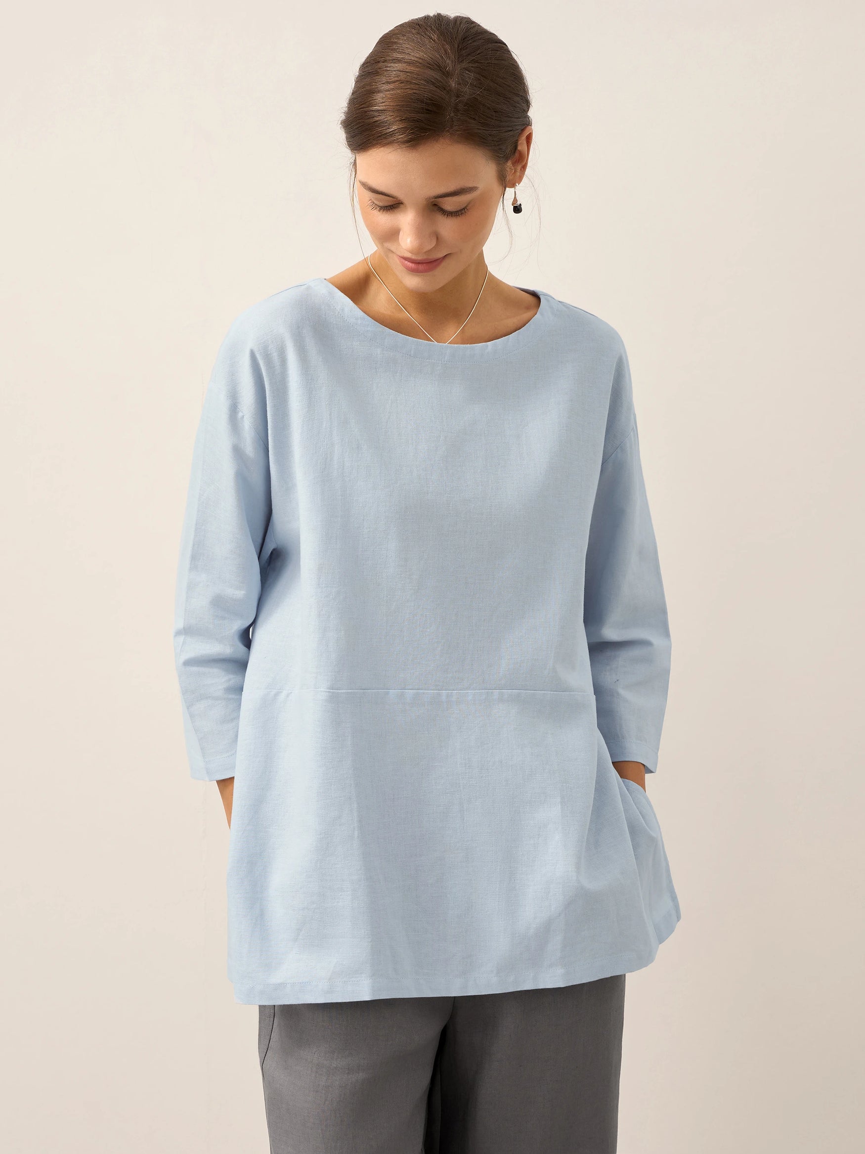 Linen White Boat Neck Oversized Top AVA by LINTICO for women