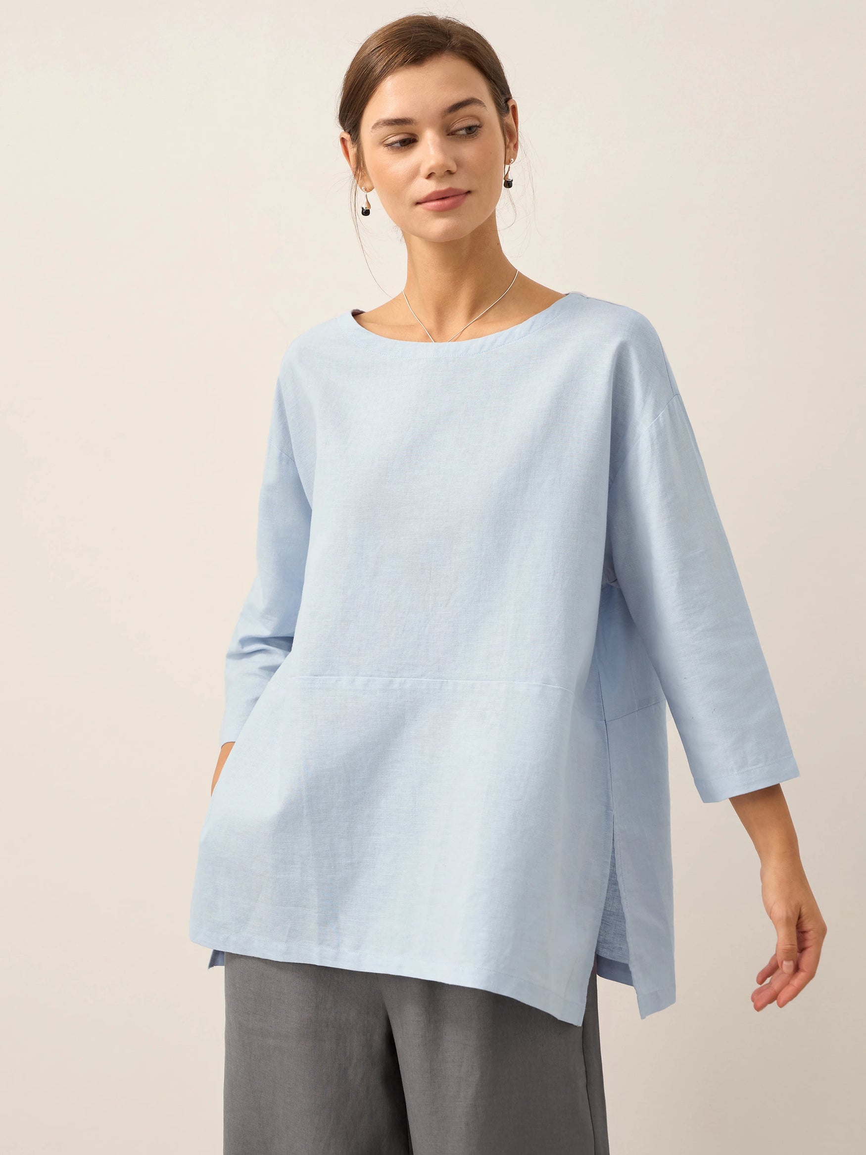 Linen White Boat Neck Oversized Top AVA by LINTICO for women