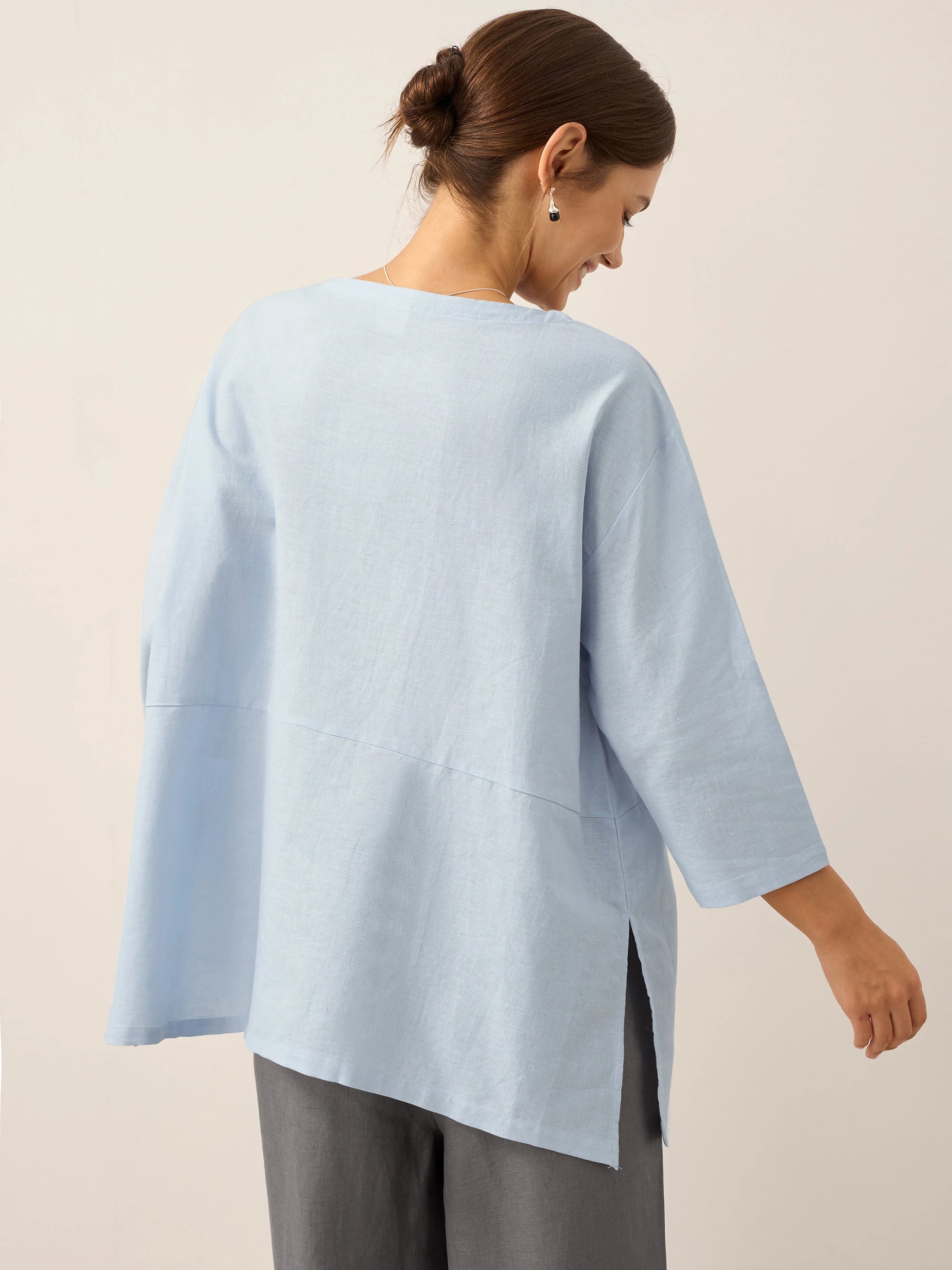 Linen White Boat Neck Oversized Top AVA by LINTICO for women