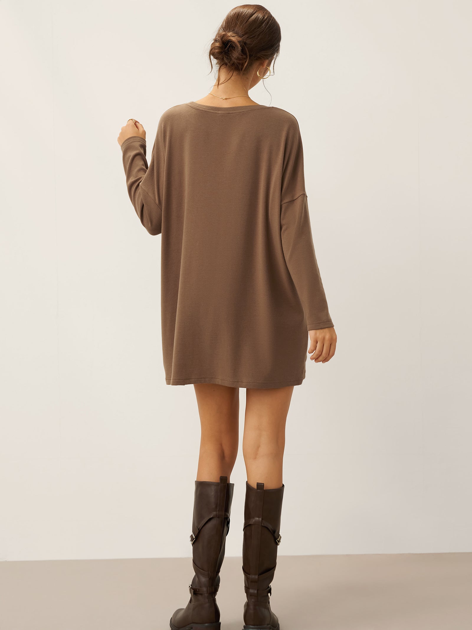 Lenzing Tencel Modal® Long Drop Shoulder Stretch Pullover Top with Patch Pockets by LINTICO for women