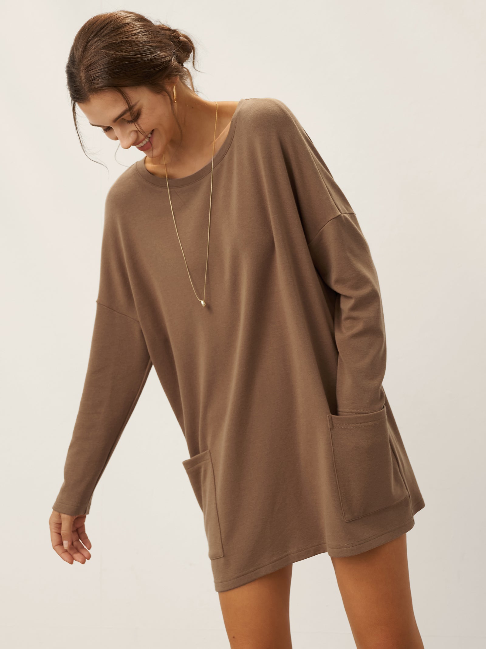 Lenzing Tencel Modal® Long Drop Shoulder Stretch Pullover Top with Patch Pockets by LINTICO for women