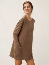 Lenzing Tencel Modal® Long Drop Shoulder Stretch Pullover Top with Patch Pockets by LINTICO for women