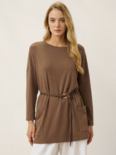 Lenzing Tencel Modal® Long Drop Shoulder Stretch Pullover Top with Patch Pockets by LINTICO for women