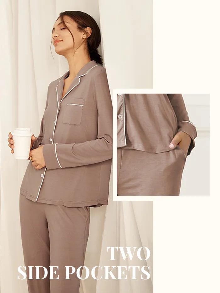 Long Sleeve Bamboo Pajama Set Adeline - LOUNGEWEAR-Bamboo PJS