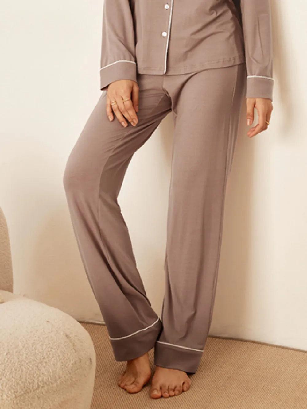 Long Sleeve Bamboo Pajama Set Adeline - Wood Rosa / Bottoms / S - LOUNGEWEAR-Bamboo PJS