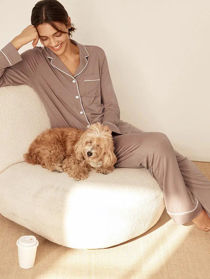 Long Sleeve Bamboo Pajama Set Adeline - LOUNGEWEAR-Bamboo PJS