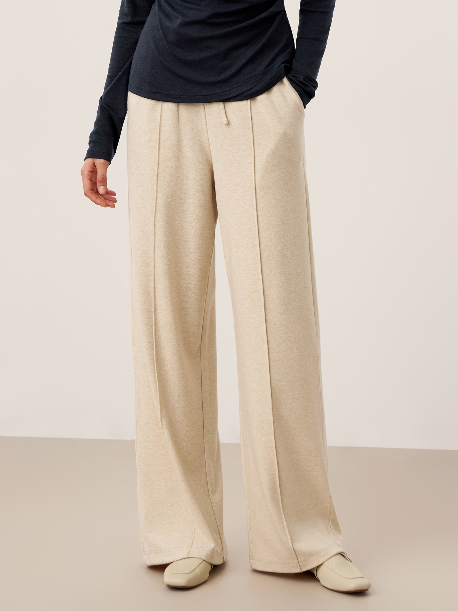 Wool Lyocell Sculpted Pin-Tuck Drawstring Straight Trousers TAMSIN