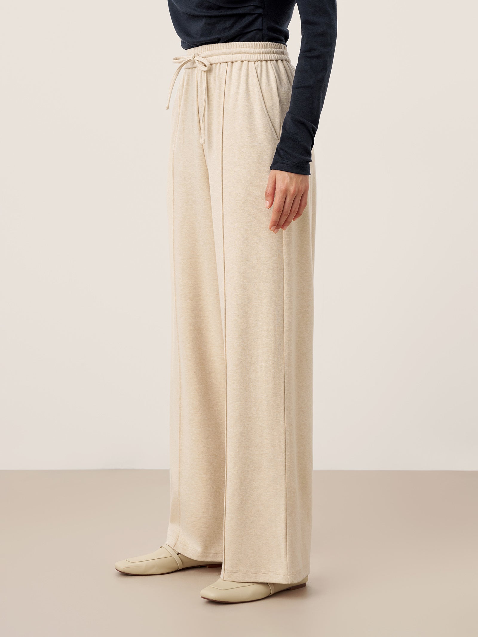 Wool Lyocell Sculpted Pin-Tuck Drawstring Straight Trousers TAMSIN