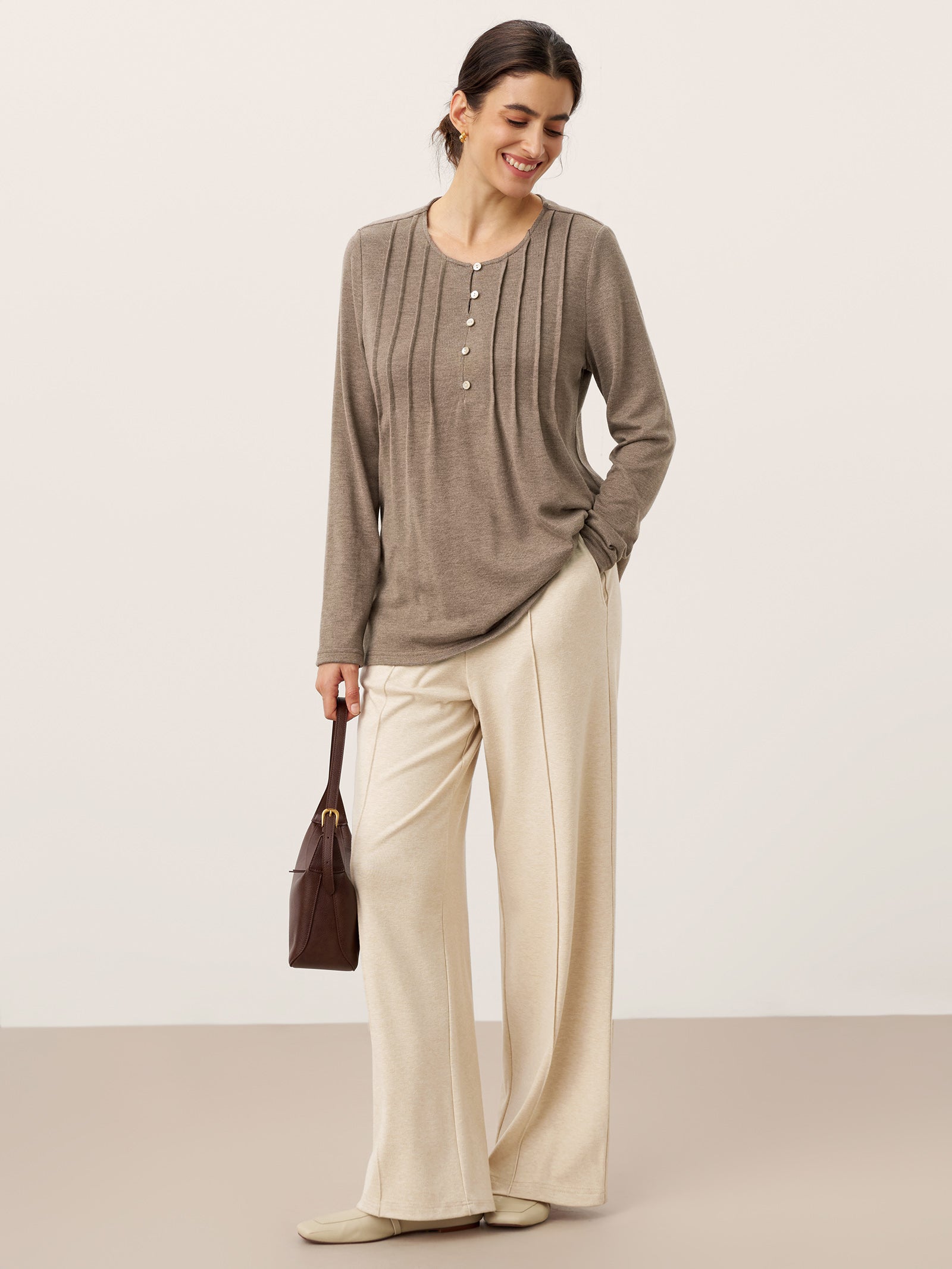 Wool Lyocell Sculpted Pin-Tuck Drawstring Straight Trousers TAMSIN