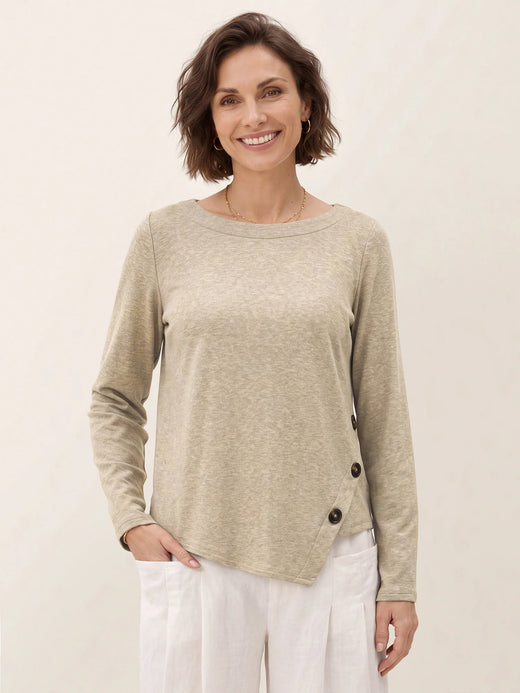 Lyocell Wool Asymmetric Hem Side Button Knit Top CELIA
