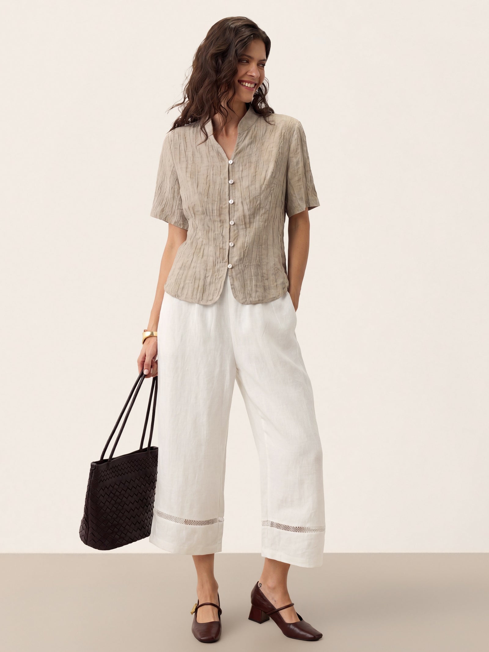 Lyocell Textured Stand Collar Shirt Jacket PHILIPPA by LINTICO for women