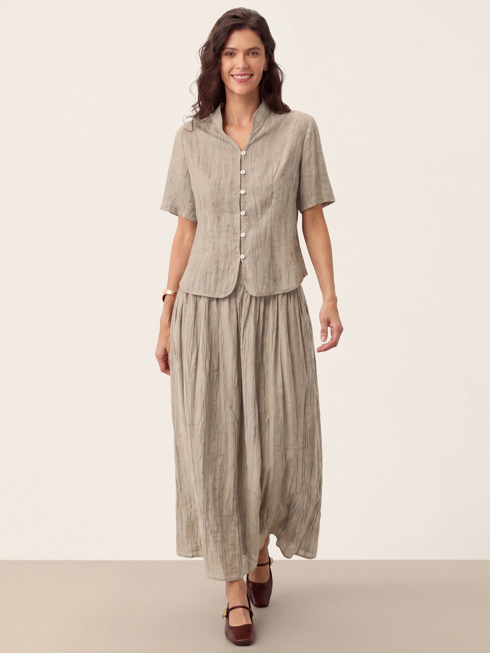 Lyocell Textured Stand Collar Shirt Jacket PHILIPPA by LINTICO for women