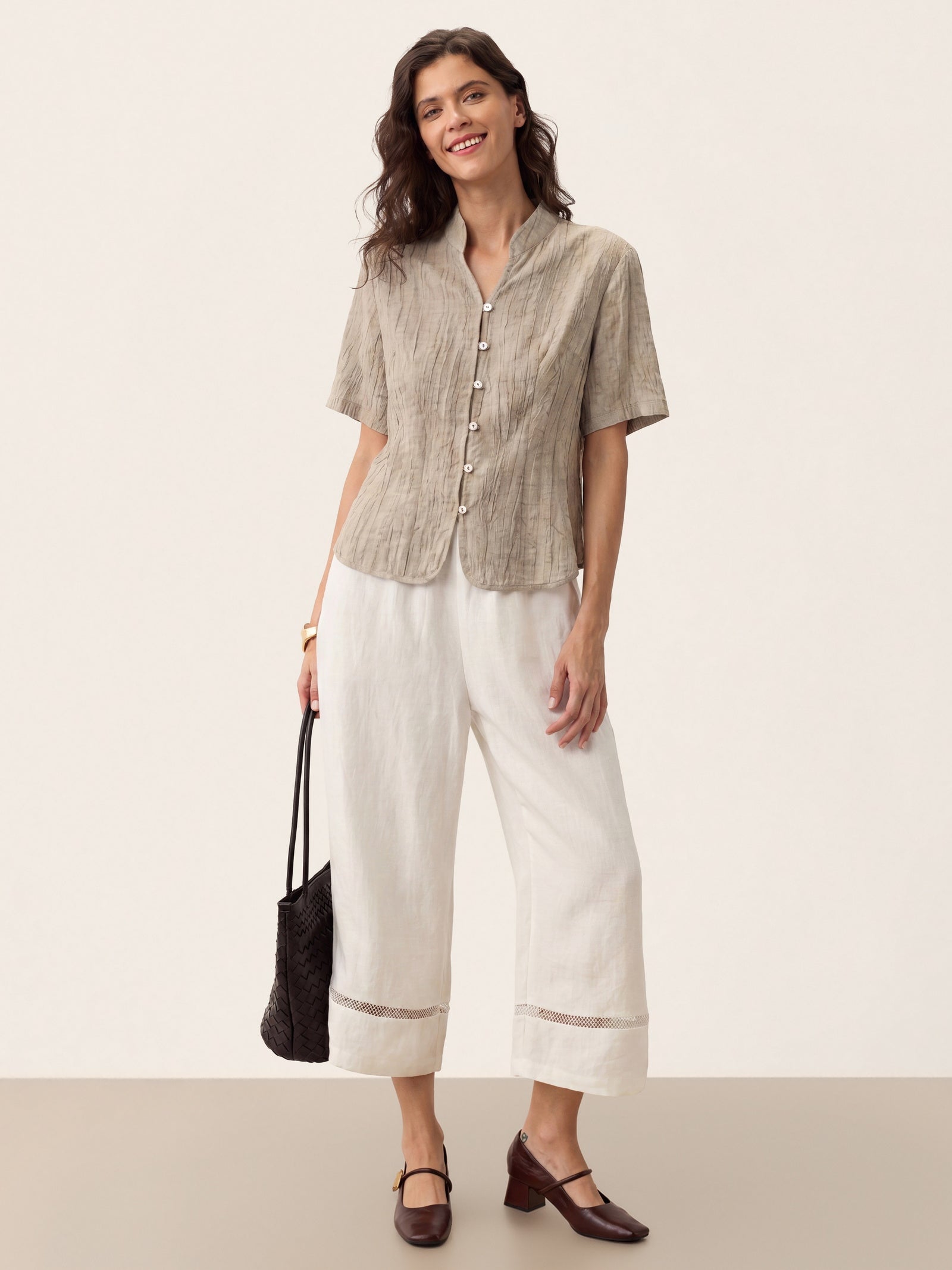 Lyocell Textured Stand Collar Shirt Jacket PHILIPPA by LINTICO for women