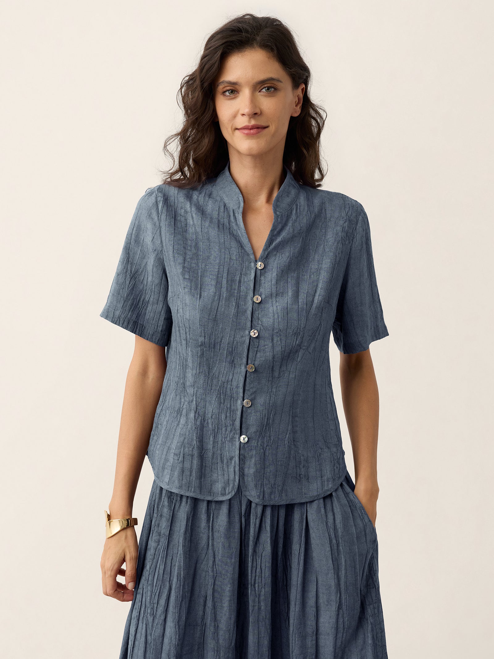 Lyocell Textured Stand Collar Shirt Jacket PHILIPPA by LINTICO for women
