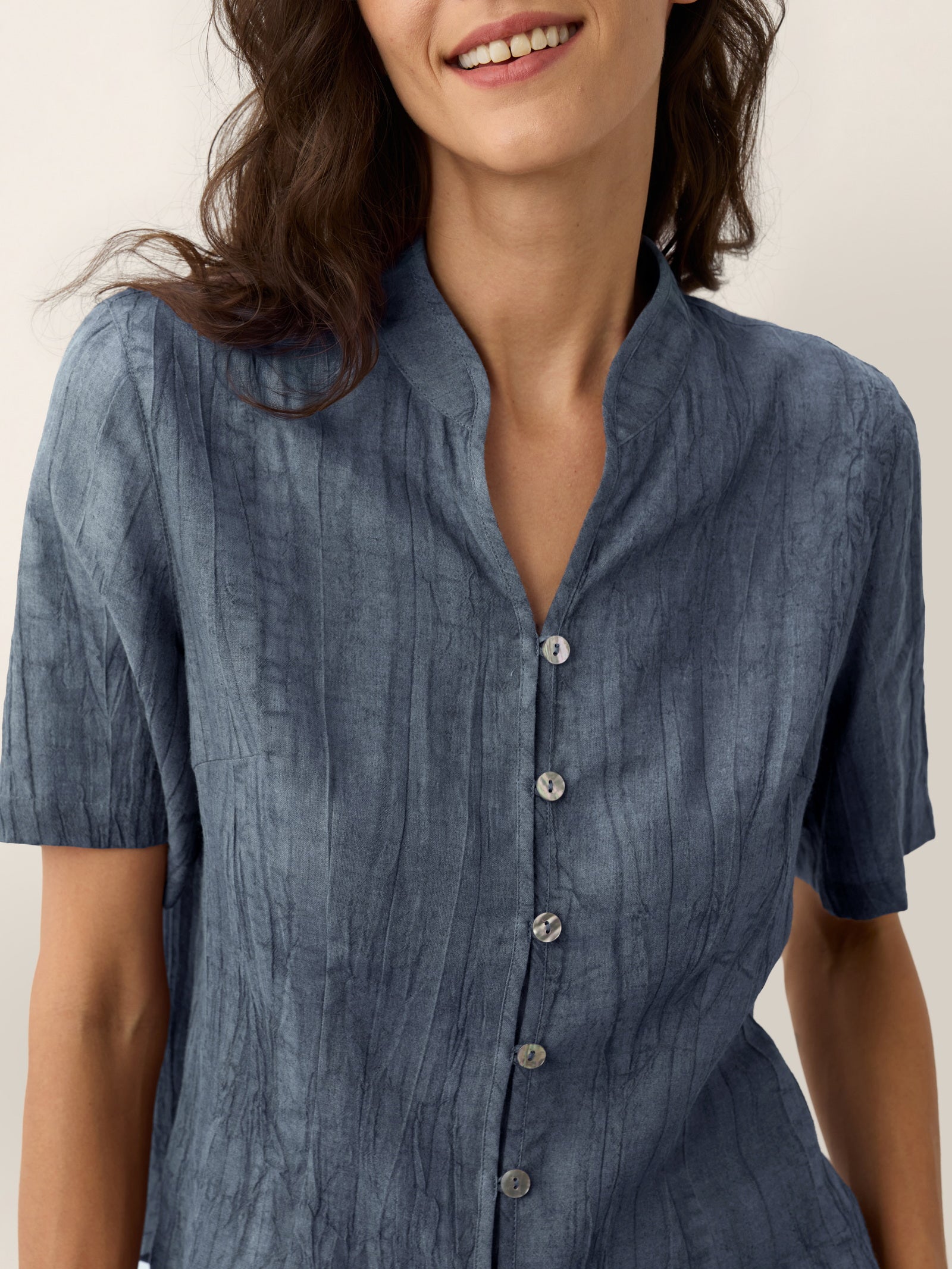 Lyocell Textured Stand Collar Shirt Jacket PHILIPPA by LINTICO for women