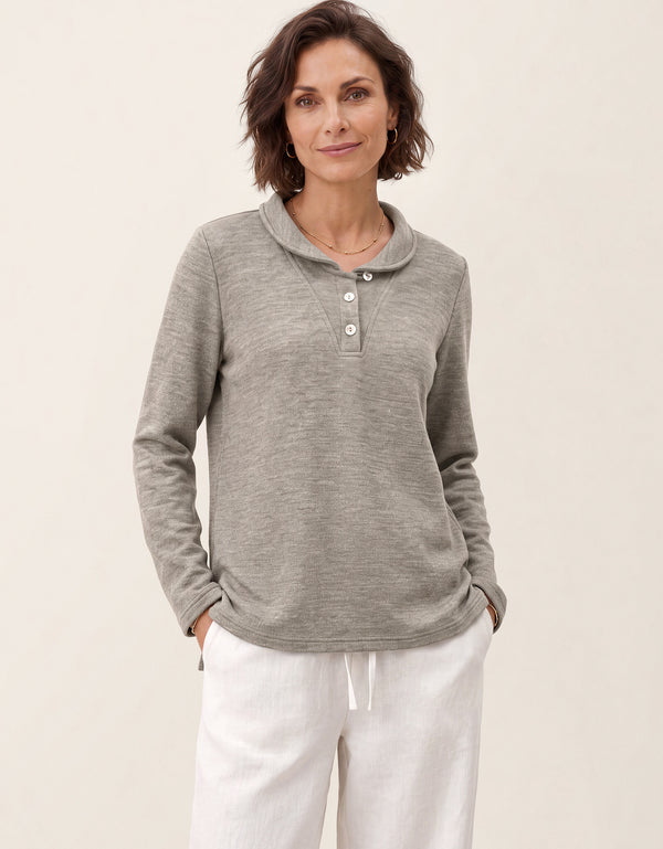 Lyocell Wool Peter Pan Collar Shell Button Knit Top ELIANE
