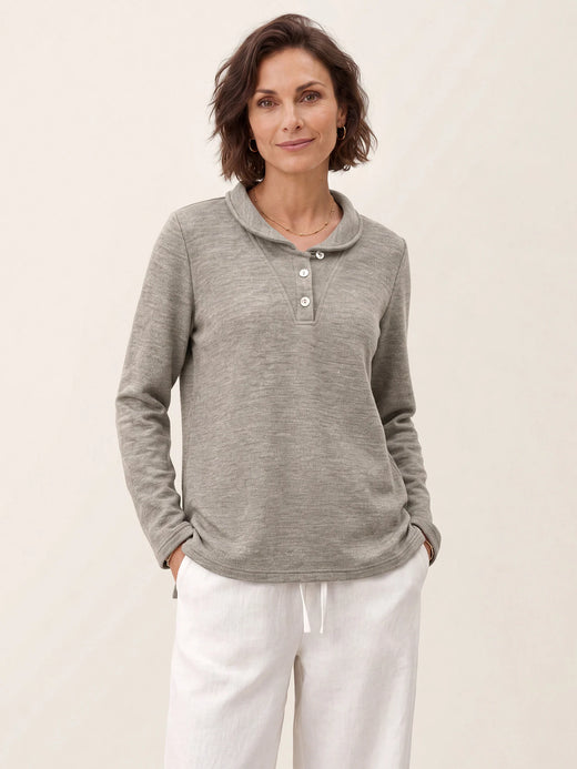 Lyocell Wool Peter Pan Collar Shell Button Knit Top ELIANE