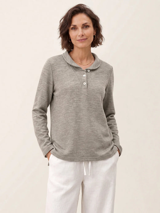 Lyocell Wool Peter Pan Collar Shell Button Knit Top ELIANE