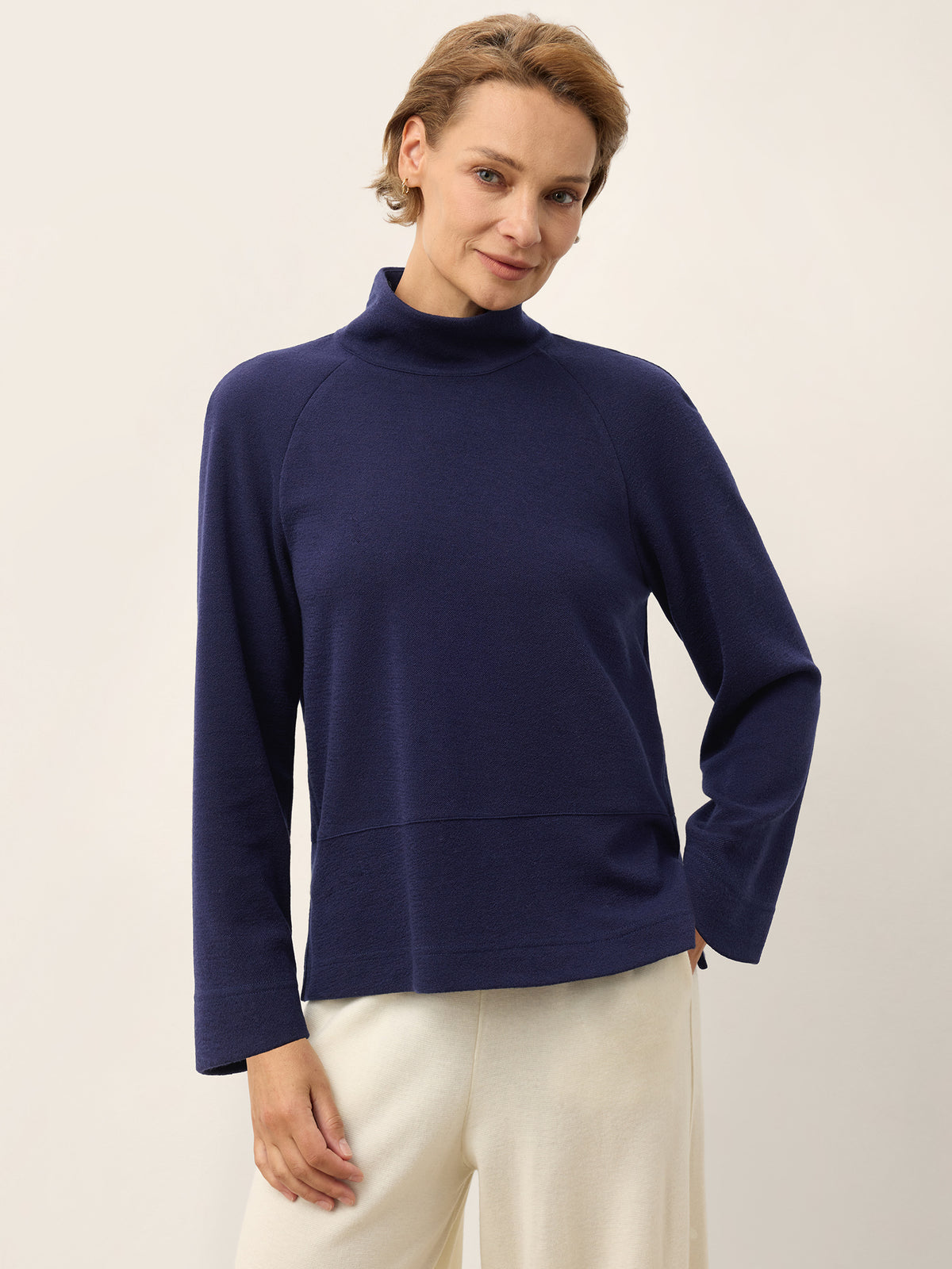 Lyocell Wool Mock Neck Half Placket Top BEATRIX