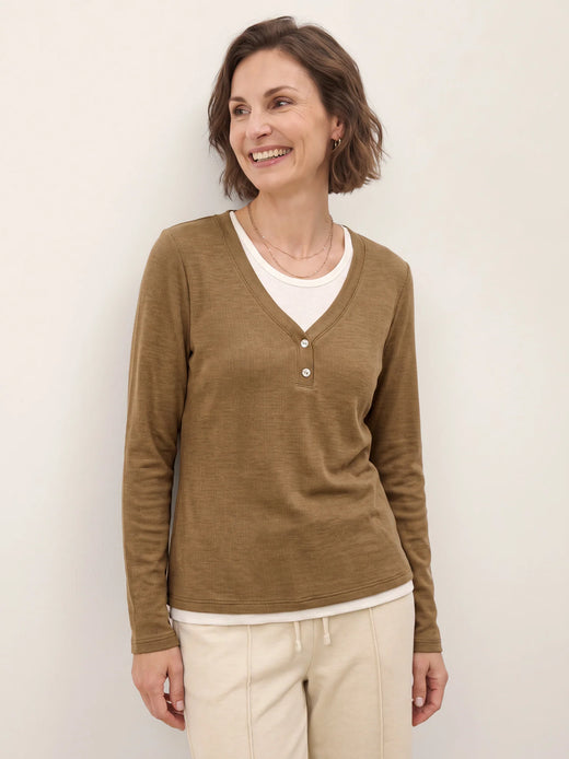 Lyocell Wool Layered Look Button Placket Top SABRINE