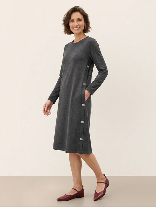 Lyocell Wool Side Button A-Line Knit Midi Dress MIRENA
