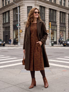 Model wearing 100% Organic Cotton Ruched Print Boat Neck Midi Dress CRESSIDA in Crimson Floral