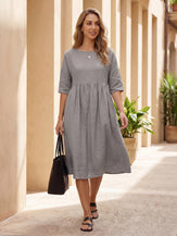 100% Linen A-Line Midi Dress VALENCIA by LINTICO for women