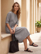 100% Linen A-Line Midi Dress VALENCIA by LINTICO for women