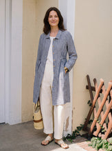 100% Linen Striped Back Drawstring Midi Shirt Dress ADELAIDE by LINTICO for women