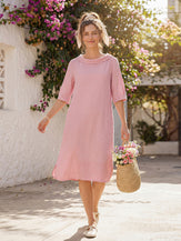 100% Linen Sculpted Bateau Tie-Back Mini Dress SABRINA by LINTICO for women